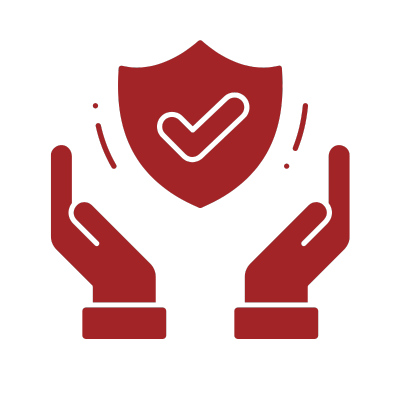 two hands holding a red shield with a check mark on it